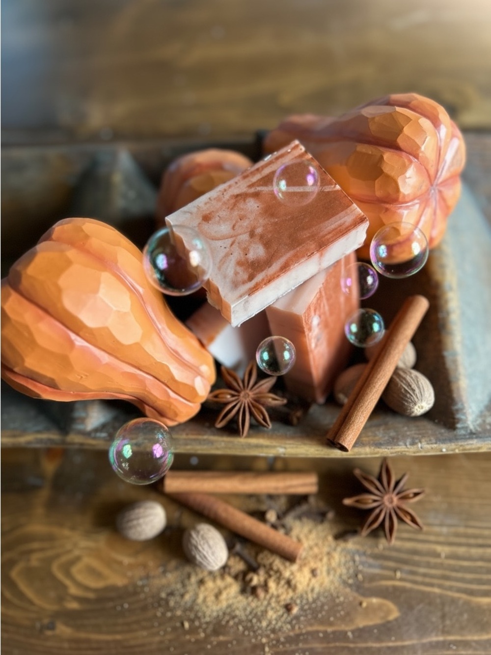 Handmade  Pumpkin Spice Decorative Soap - Orange/ Gold Swirl Bars- 3 oz NWT
